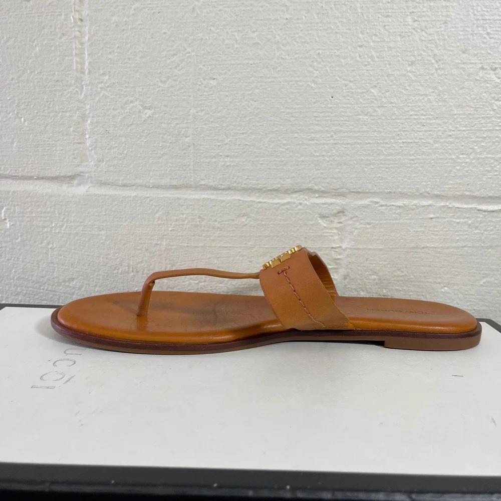 Tory Burch Mini Everly Flat Sandals Brown Leather Slip On Women's Size 10 US